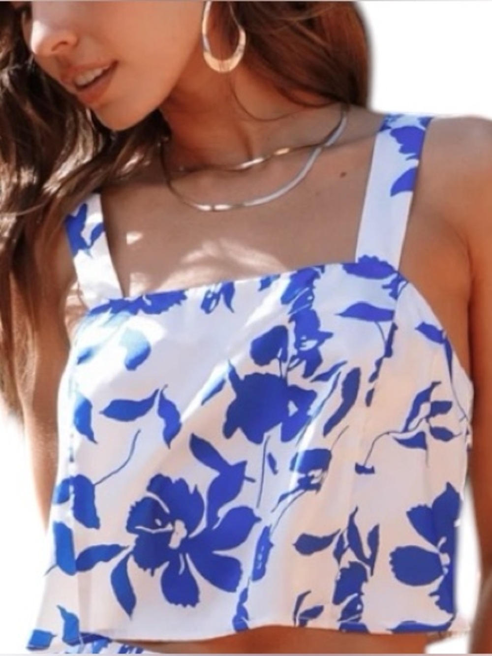 NEW Petal and Pup Blue Floral Square Neck Womens Size Small Crop Top